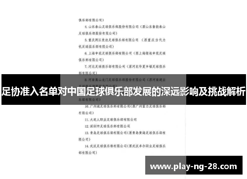 足协准入名单对中国足球俱乐部发展的深远影响及挑战解析 足协准入名单对中国足球俱乐部发展的深远影响及挑战解析